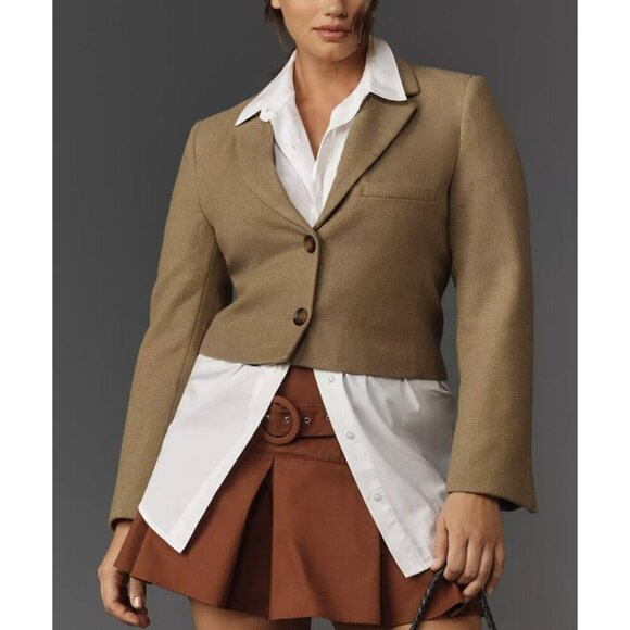 By Anthropologie Cropped Blazer Camel Beige 22 - Picture 1 of 5